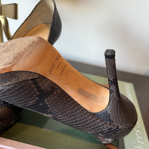 Jimmy Choo Snakeskin Peep-toe Pumps 37.5 - Picture 8 of 9